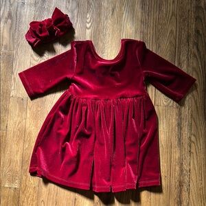Elegant Kids Red Velvet Dress with Bow